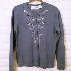 SILK LORE Cardigan Floral Bead Embellished Sz-M